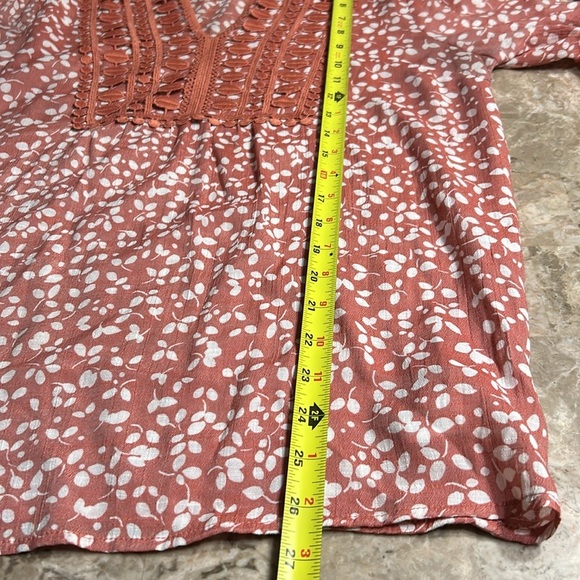 Y2K COMO blouse,women S, boho ,EC,Embroidered,cut outs, yoke,festival,pink/rust - Picture 12 of 16